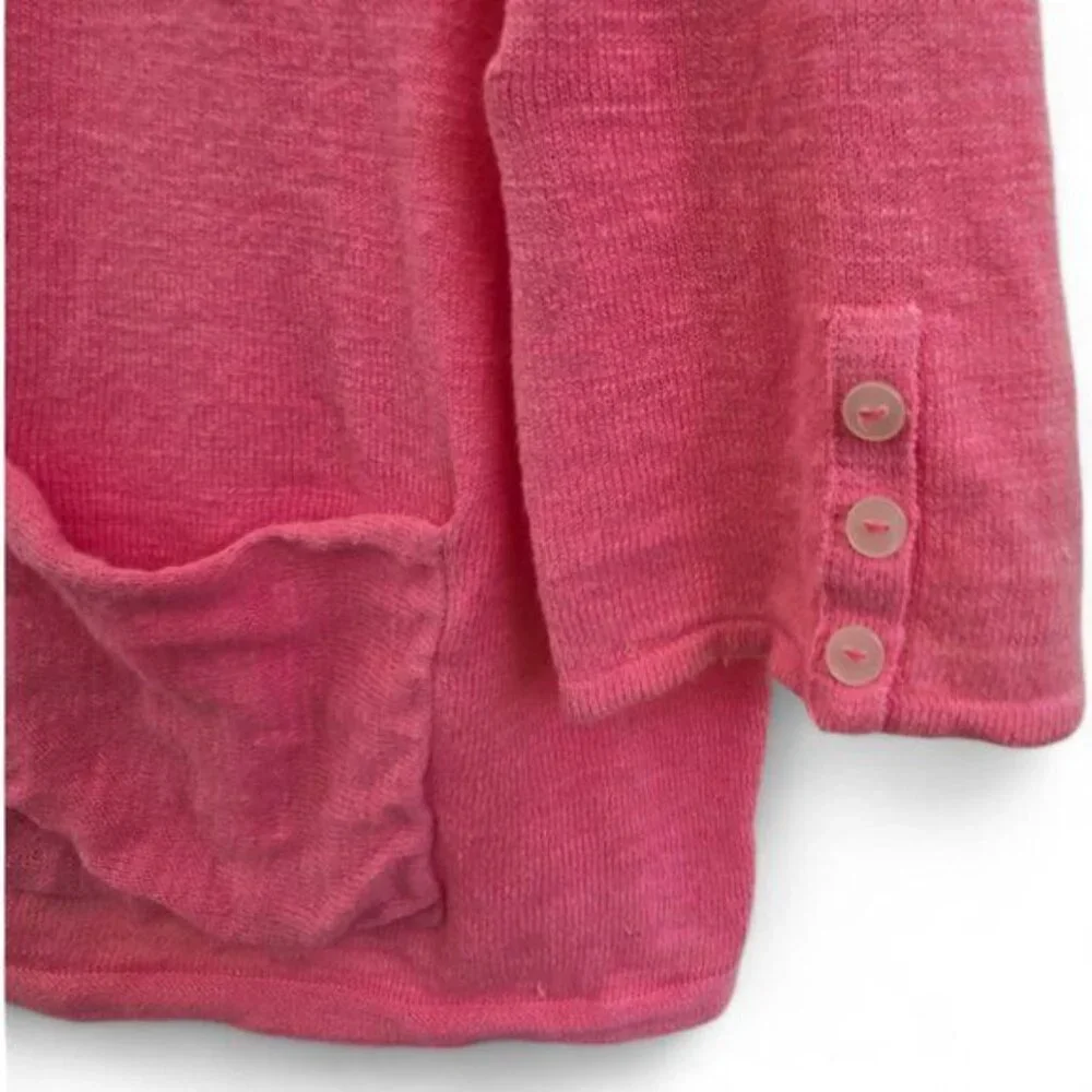 J.Jill Womens Large Lightweight Pink Linen-Cotton Sweater With Button Cuff Detai - Picture 3 of 5